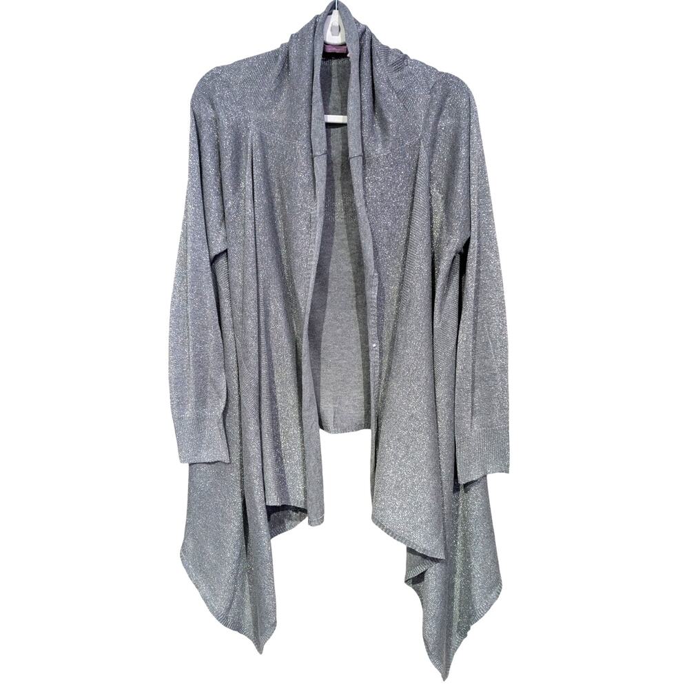 Michael Simon Studio Silver Gray Metallic Open Front Drape Cardigan sz XL